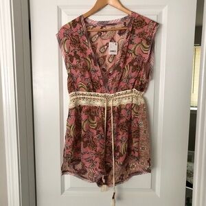 Free People Watching Waves Macrame Cotton Beach Romper Size Small NWT